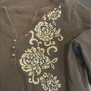 Brown Floral Embellished Top